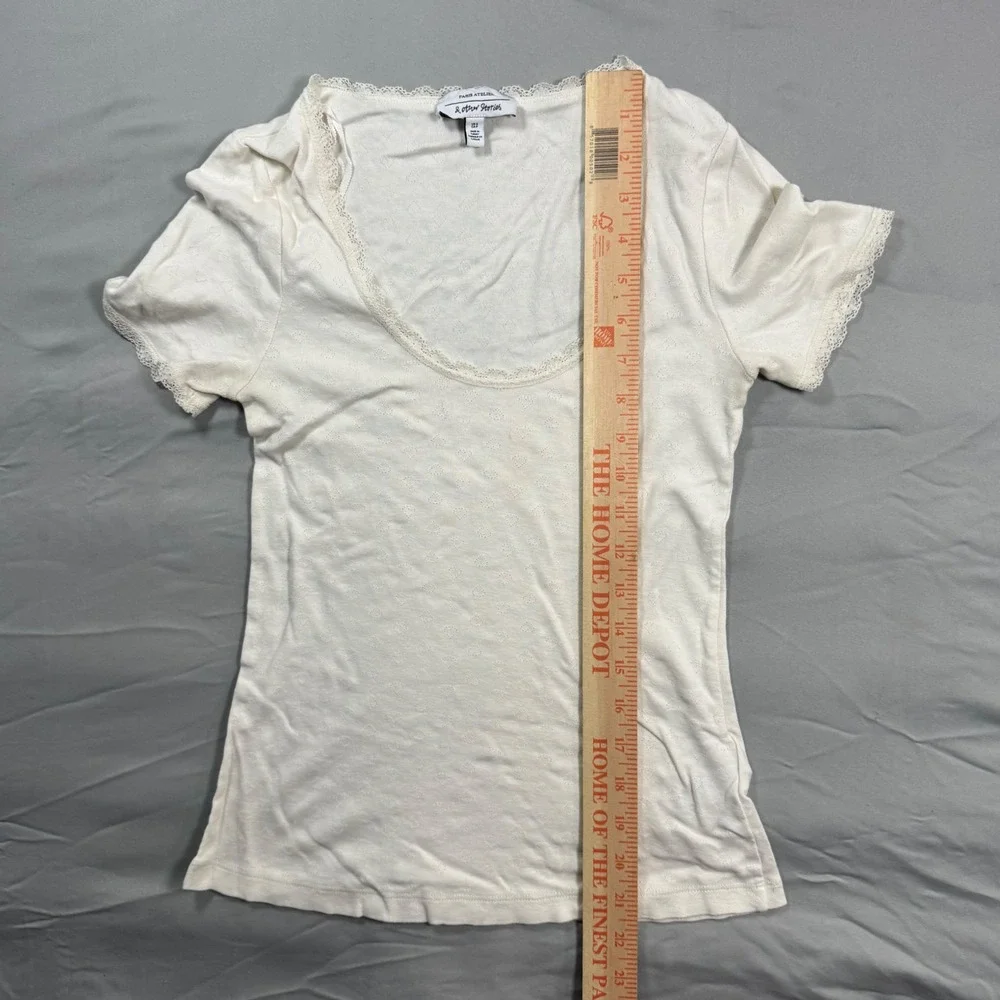 & Other Stories Paris Atelier White Heart Lace Trim Scoop Neck Top S Romantic